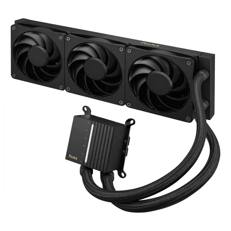 Šķidruma dzesēšanas komplekts ASUS ProArt LC 360 Melns — 3x120 mm ventilatori 800–2200 RPM, radiators 360 mm, vara pamatne, 40 cm caurules