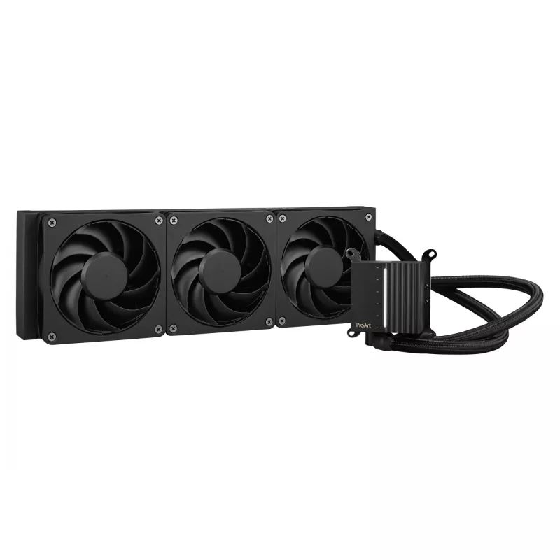 Šķidruma dzesēšanas komplekts ASUS ProArt LC 360 Melns — 3x120 mm ventilatori 800–2200 RPM, radiators 360 mm, vara pamatne, 40 cm caurules