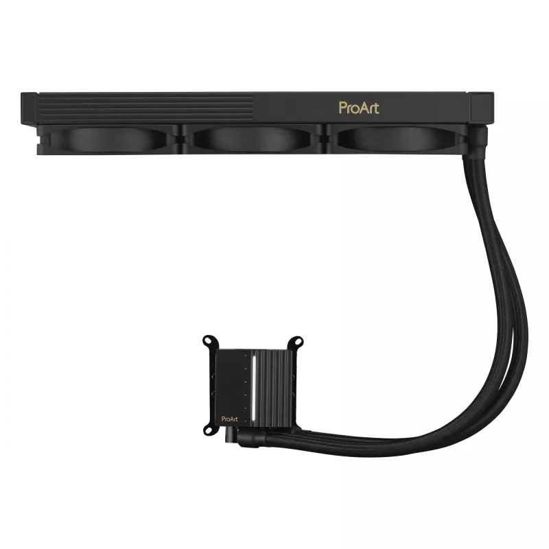 Šķidruma dzesēšanas komplekts ASUS ProArt LC 360 Melns — 3x120 mm ventilatori 800–2200 RPM, radiators 360 mm, vara pamatne, 40 cm caurules