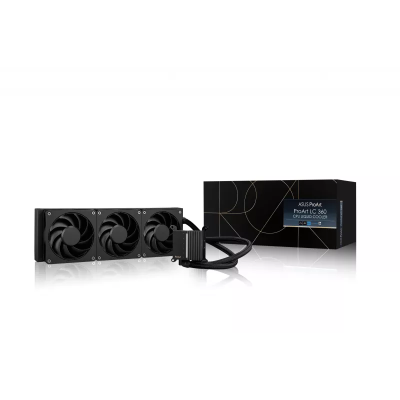 Šķidruma dzesēšanas komplekts ASUS ProArt LC 360 Melns — 3x120 mm ventilatori 800–2200 RPM, radiators 360 mm, vara pamatne, 40 cm caurules