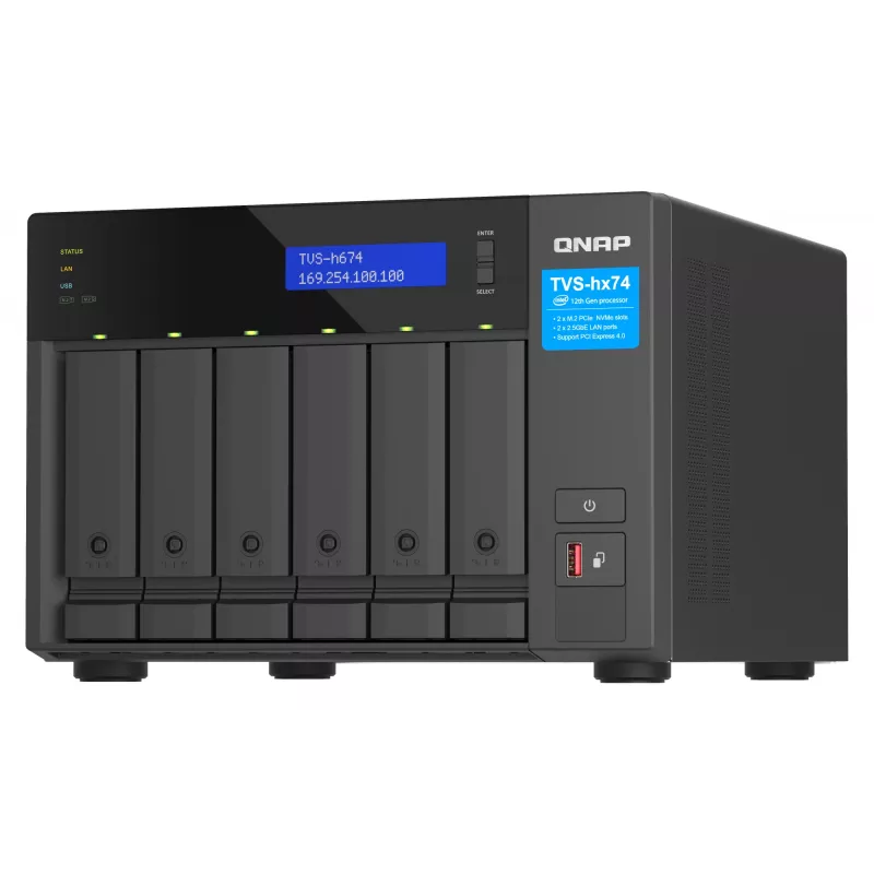 QNAP TVS-H674 NAS Tornis Intel® Core™ i5 i5-12400 32 GB DDR4 0 TB QuTS hero Melns