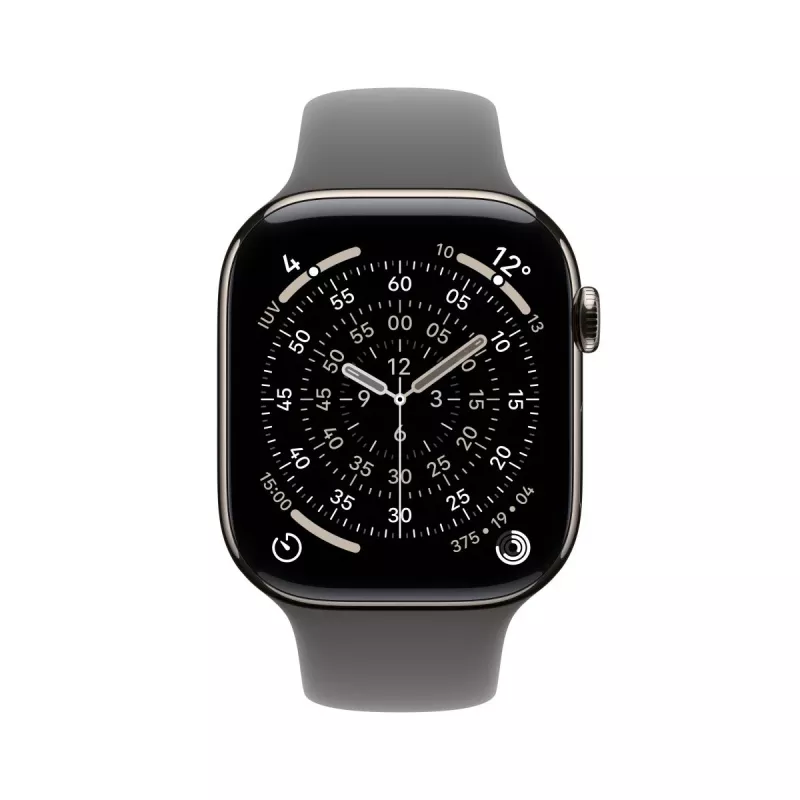 APPLE Watch Series 11 GPS + Cellular 42mm dabīgs titāna korpuss ar pelēkmelnas sporta siksniņu S/M