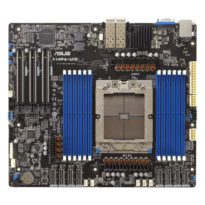 Servera mātesplate ASUS K14PA-U12/ASMB11 Ligzda SP5 SSI CEB, AMD EPYC 9004, 12× DDR5 sloti, 3 TB, 25GbE, 3× PCIe Gen5 x16, 1× M.2