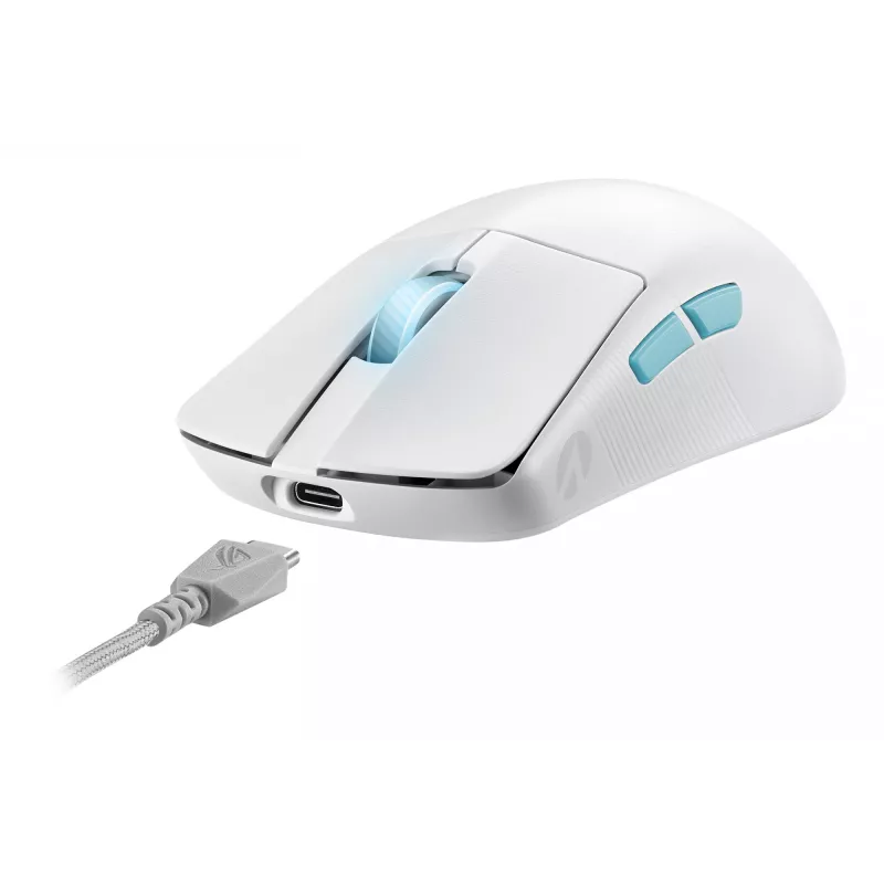 ASUS ROG Harpe Ace Aim Lab Edition pele Spēlēm Piemērota abām rokām RF bezvadu + Bluetooth + USB Type-C Optomehāniska 36000 DPI