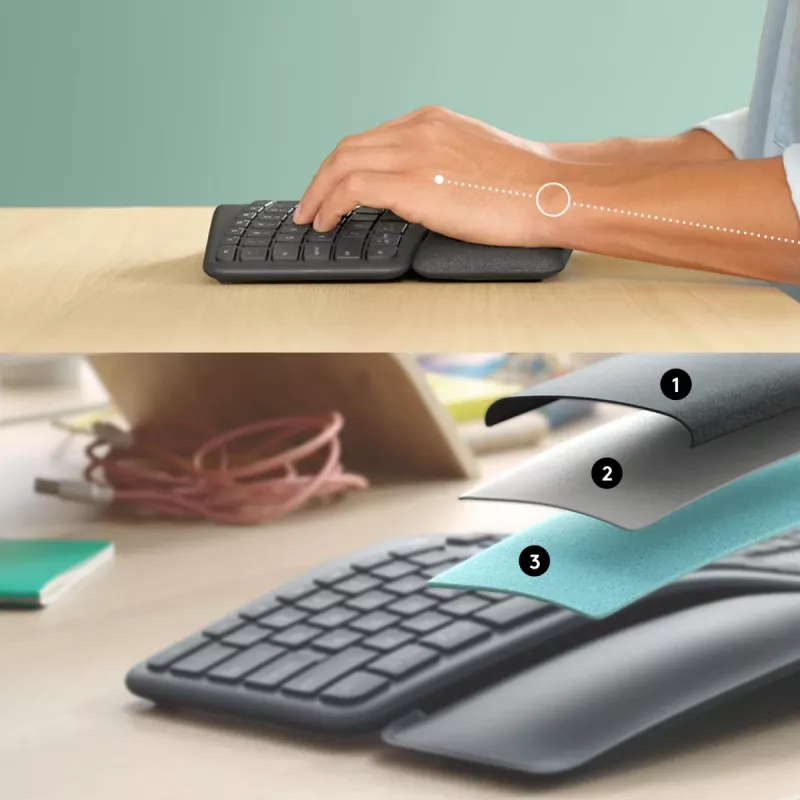 LOGITECH Ergo K860 - Bezvadu sadalītā tastatūra Graphite Qwerty US/starptautiskā