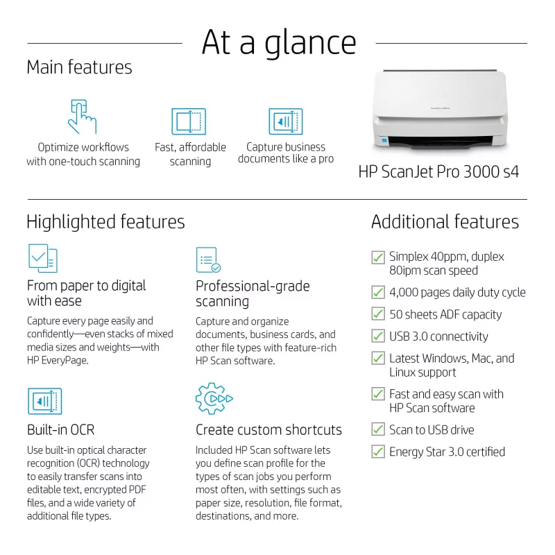 HP Scanjet Pro 3000 s4 dokumentu skeneris 600 x 600 DPI A4 Melns, Balts