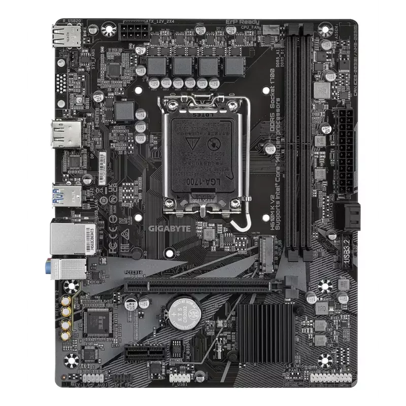 GIGABYTE H610M K V2 mātesplate - Intel Core 14. paaudzes CPU, līdz 5600MHz DDR5, 1xPCIe 3.0 M.2, 1GbE LAN, USB 3.2 Gen 1