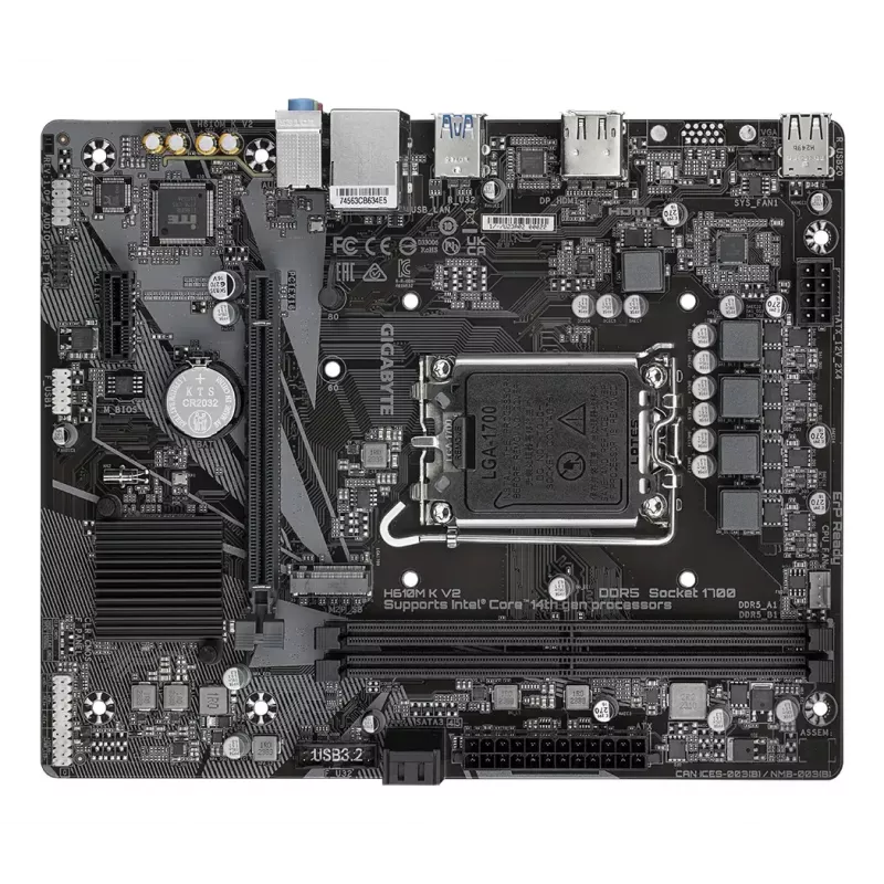 GIGABYTE H610M K V2 mātesplate - Intel Core 14. paaudzes CPU, līdz 5600MHz DDR5, 1xPCIe 3.0 M.2, 1GbE LAN, USB 3.2 Gen 1