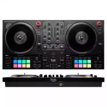 Hercules INPULSE T7 Melns DJ kontrolieris — 3.5 mm/6.35 mm austiņas, USB kabelis, 652×350×90 mm