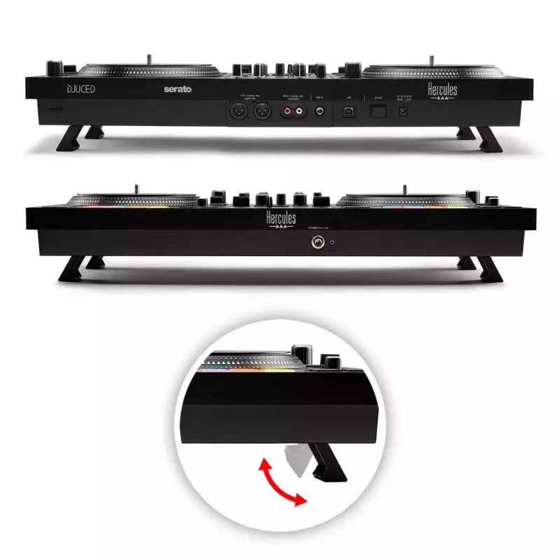 Hercules INPULSE T7 Melns DJ kontrolieris — 3.5 mm/6.35 mm austiņas, USB kabelis, 652×350×90 mm