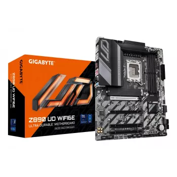 GIGABYTE Z890 UD WIFI6E mātesplate - atbalsta Intel Core Ultra (2. sērijas) procesorus, 12+1+2 fāžu VRM, līdz 8800MHz DDR5 (OC), 1xPCIe 5.0 + 2xPCIe 4.0, Wi-Fi 6E, 2.5GbE LAN, USB 4