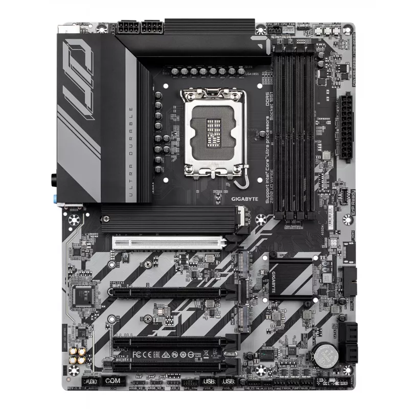 GIGABYTE Z890 UD WIFI6E mātesplate - atbalsta Intel Core Ultra (2. sērijas) procesorus, 12+1+2 fāžu VRM, līdz 8800MHz DDR5 (OC), 1xPCIe 5.0 + 2xPCIe 4.0, Wi-Fi 6E, 2.5GbE LAN, USB 4
