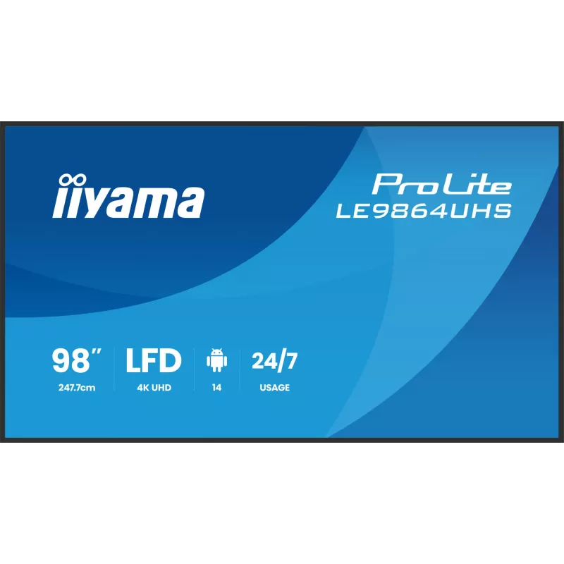 iiyama LE9864UHS-B1AG Signage Display Digital signage flat panel 2.49 m (98 collas) Wi-Fi 500 cd/m² 4K Ultra HD Melns Iebūvēts procesors Android 24/7