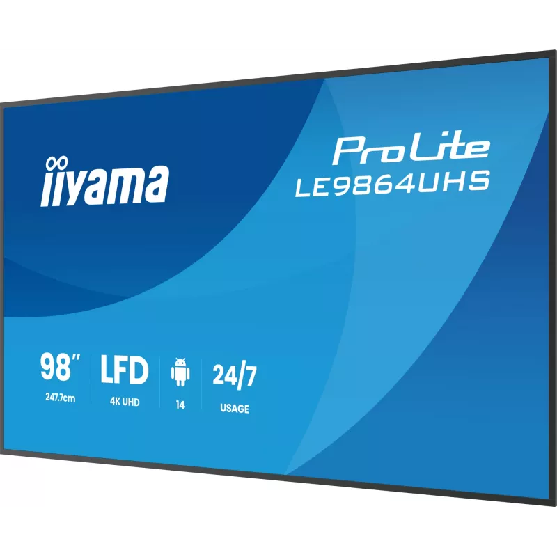 iiyama LE9864UHS-B1AG Signage Display Digital signage flat panel 2.49 m (98 collas) Wi-Fi 500 cd/m² 4K Ultra HD Melns Iebūvēts procesors Android 24/7