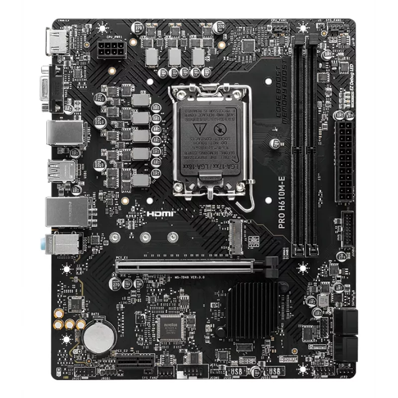 Mātesplate MSI PRO H610M-E — Intel H610, LGA 1700, micro ATX, DDR5, 2x DIMM, max 96 GB, 2.5Gb LAN, HDMI, 4x SATA III
