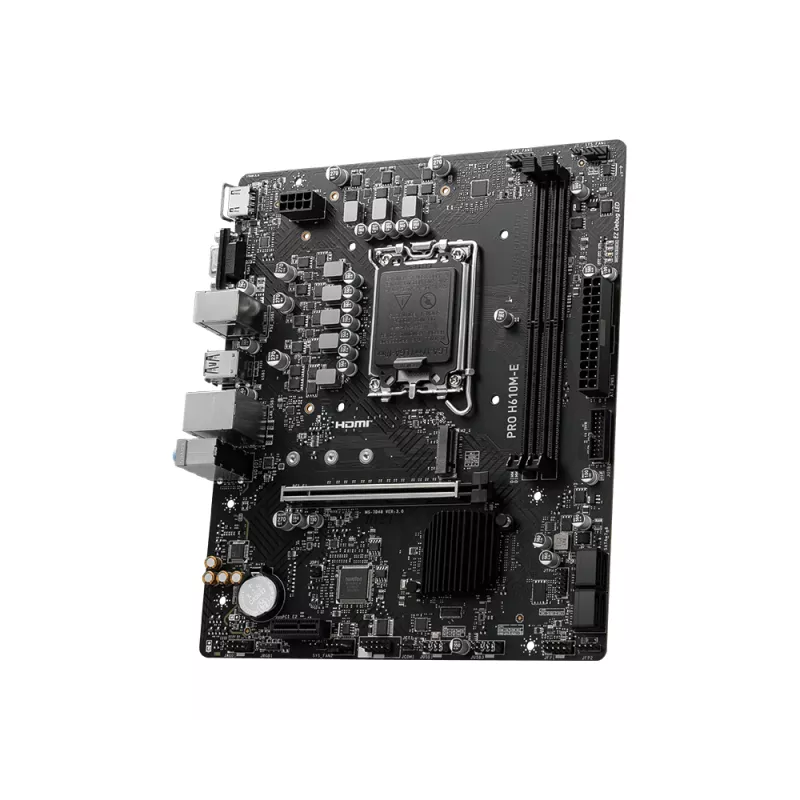 Mātesplate MSI PRO H610M-E — Intel H610, LGA 1700, micro ATX, DDR5, 2x DIMM, max 96 GB, 2.5Gb LAN, HDMI, 4x SATA III
