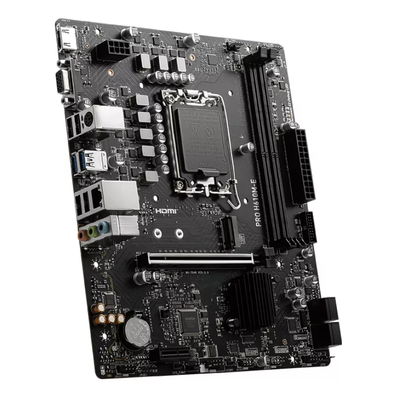 Mātesplate MSI PRO H610M-E — Intel H610, LGA 1700, micro ATX, DDR5, 2x DIMM, max 96 GB, 2.5Gb LAN, HDMI, 4x SATA III