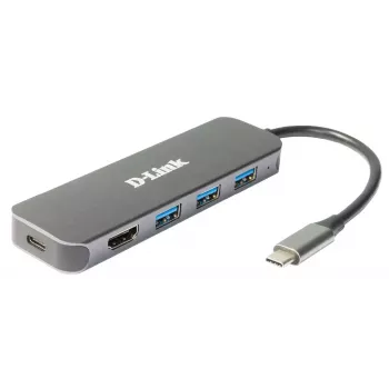 D-Link 5-in-1 USB-C centrmezgls ar HDMI/jaudas piegādi