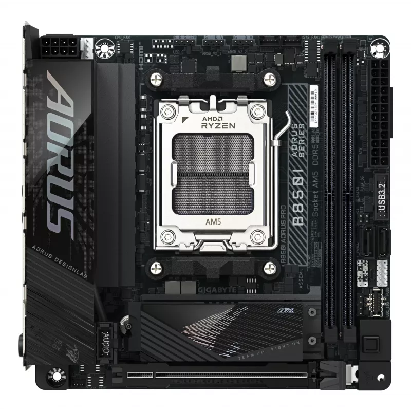 GIGABYTE B850I AORUS PRO mātesplate - AMD Ryzen 9000 sērijas CPU, 8+2+1 fāžu digitālais VRM, līdz 8400MHz DDR5 (OC), 1xPCIe 5.0 + 1xPCIe 4.0 M.2, 2.5LAN, WIFI 7, USB 3.2 Gen 2