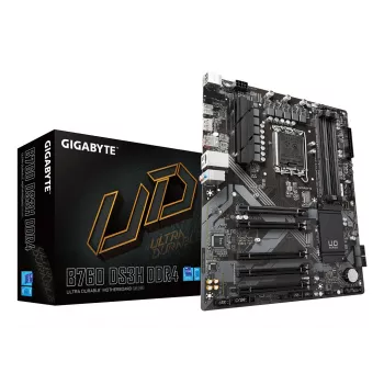 GIGABYTE B760 DS3H DDR4 mātesplate — atbalsta Intel Core 14. paaudzes CPU, 18+2+1 fāžu digitālais VRM, līdz 5333MHz DDR4 (OC), 2xPCIe 4.0 M.2, GbE LAN, USB 3.2 Gen 2