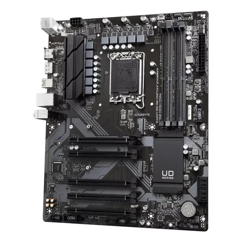 GIGABYTE B760 DS3H DDR4 mātesplate — atbalsta Intel Core 14. paaudzes CPU, 18+2+1 fāžu digitālais VRM, līdz 5333MHz DDR4 (OC), 2xPCIe 4.0 M.2, GbE LAN, USB 3.2 Gen 2