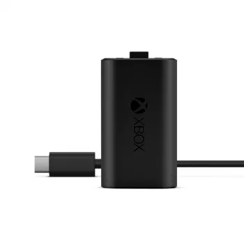 Uzlādes komplekts Microsoft Xbox One Play & Charge Kit — uzlādējams vadu baterijas bloks ar USB Type-C, melns, matēta apdare