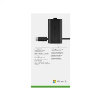 Uzlādes komplekts Microsoft Xbox One Play & Charge Kit — uzlādējams vadu baterijas bloks ar USB Type-C, melns, matēta apdare