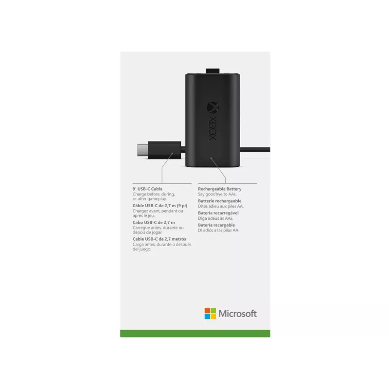 Uzlādes komplekts Microsoft Xbox One Play & Charge Kit — uzlādējams vadu baterijas bloks ar USB Type-C, melns, matēta apdare