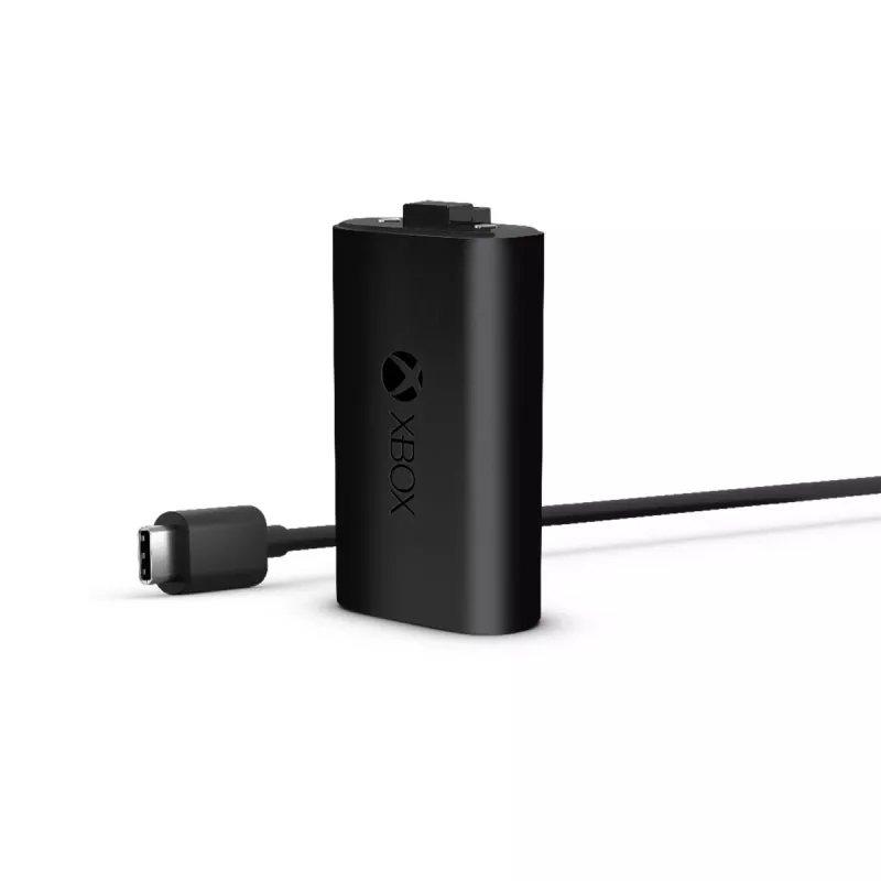 Uzlādes komplekts Microsoft Xbox One Play & Charge Kit — uzlādējams vadu baterijas bloks ar USB Type-C, melns, matēta apdare