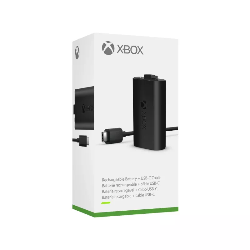 Uzlādes komplekts Microsoft Xbox One Play & Charge Kit — uzlādējams vadu baterijas bloks ar USB Type-C, melns, matēta apdare