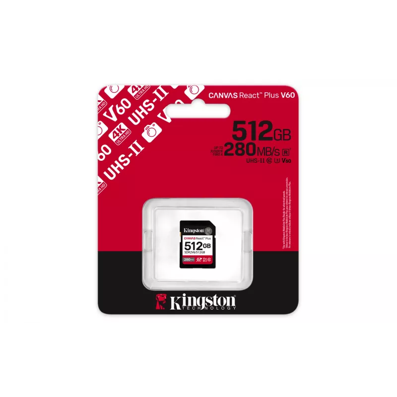 Kingston Technology 512GB Canvas React Plus SDXC UHS-II 280R/150W U3 V60 Full HD/4K