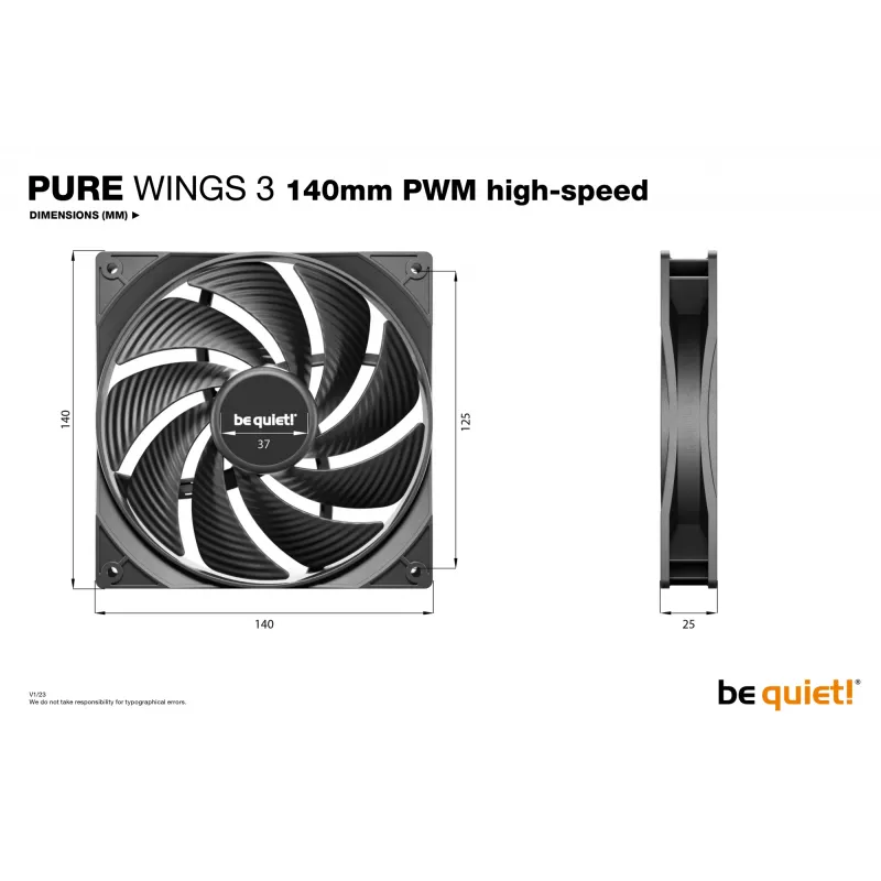 be quiet Pure Wings 3 140mm | PWM high-speed Triple Pack Computer case Fan 14 cm Melns 3 gab.