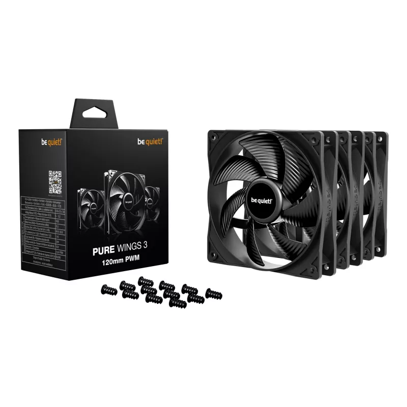Datorkorpusa ventilators be quiet! Pure Wings 3 120 mm PWM 1600 RPM 84.8 m³/h 1.45 mmH2O rifle bearing melns 3-gab. komplekts