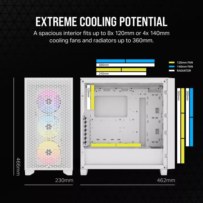 CORSAIR vidēja izmēra datora korpuss - 3000d RGB Airflow - Balts