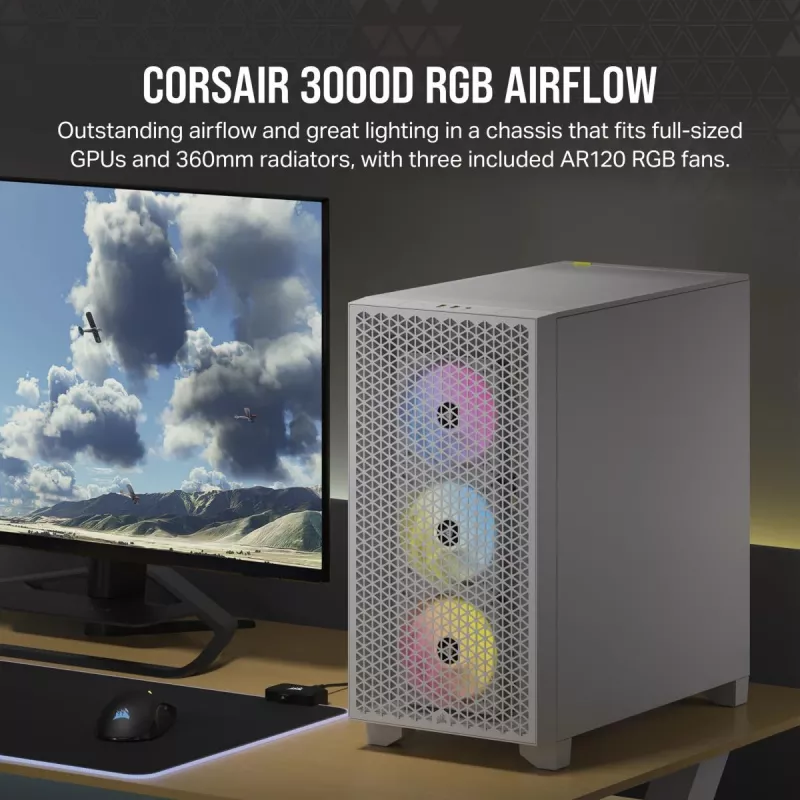 CORSAIR vidēja izmēra datora korpuss - 3000d RGB Airflow - Balts