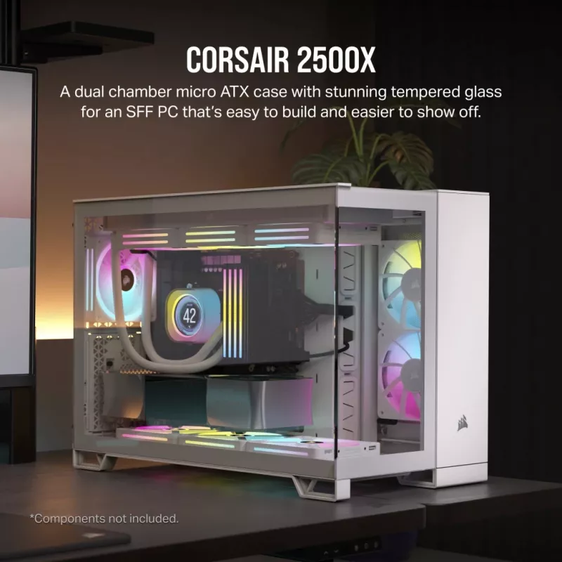 CORSAIR PC korpuss – 2500X vidēja izmēra divkameru PC korpuss – balts