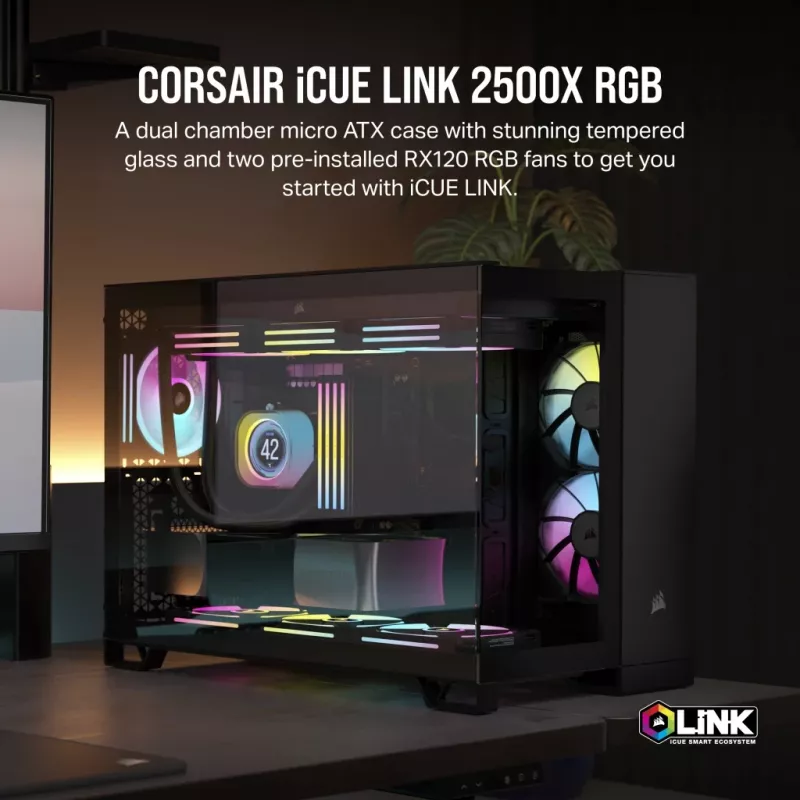 CORSAIR datora korpuss - iCUE LINK 2500X RGB Micro ATX divkameru melns