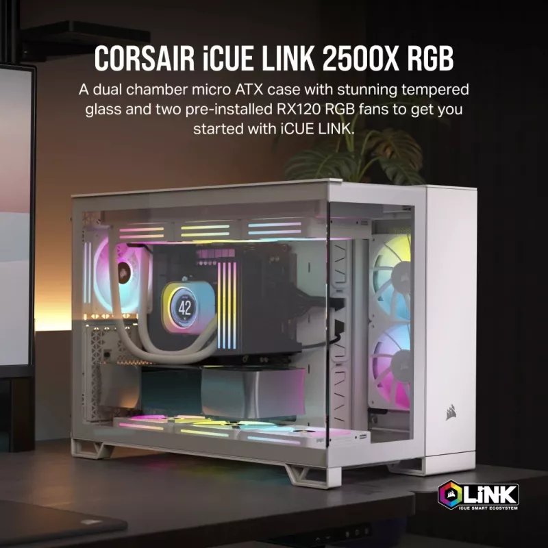 CORSAIR datora korpuss - Icue Link 2500x RGB Micro ATX dubultkameru balts