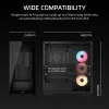 PC Midi Tower korpuss CORSAIR 3500X RS-R ARGB — Melns, rūdīts stikls, atbalsta ATX/EATX/Micro-ITX, 3x120 mm priekšējie ventilatori