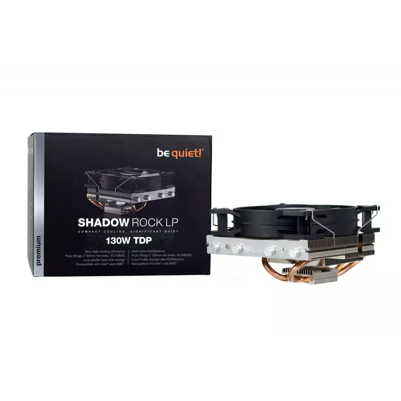 be quiet Shadow Rock LP CPU dzesētājs, viens 120mm PWM ventilators, Intel ligzdai: 1200 / 2066 / 1150 / 1151 / 1155 / 2011(-3) Square ILM, AMD ligzdai: AM2(+) / AM3(+) / AM4 / FM1 / FM2(+), 130W TDP, 75.4mm augstums