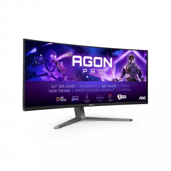 AOC AGON PRO AG346UCD datora monitors 86,4 cm (34 colli) 3440 x 1440 pikseļi Wide Quad HD QD-OLED Melns, Pelēks
