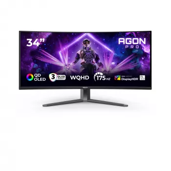 AOC AGON PRO AG346UCD datora monitors 86,4 cm (34 colli) 3440 x 1440 pikseļi Wide Quad HD QD-OLED Melns, Pelēks