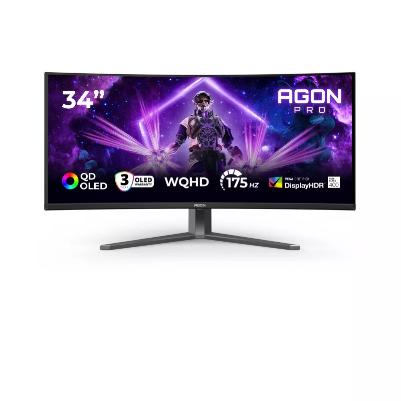 AOC AGON PRO AG346UCD datora monitors 86,4 cm (34 colli) 3440 x 1440 pikseļi Wide Quad HD QD-OLED Melns, Pelēks