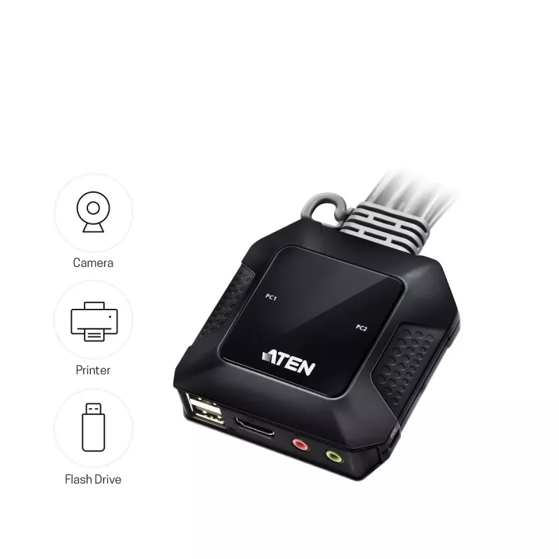 ATEN 2 portu USB 4K HDMI kabeļa KVM slēdzis ar tālvadības porta izvēlētāju