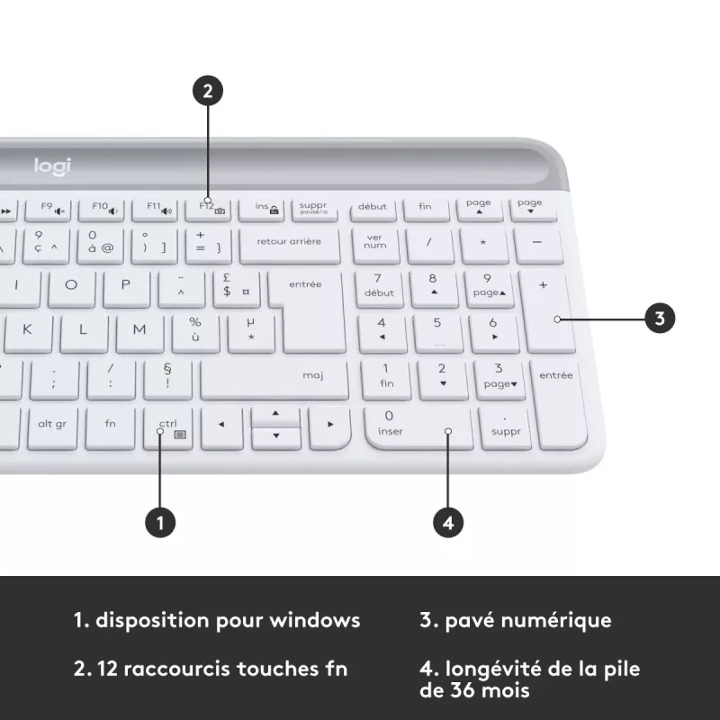 LOGITECH plāns bezvadu tastatūras un peles komplekts Mk470 - gaiši pelēks - Azerty franču
