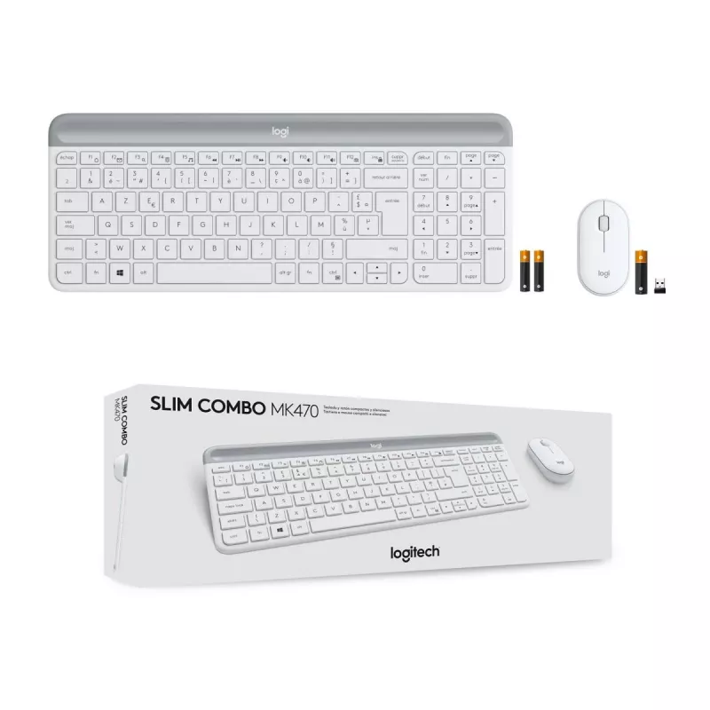 LOGITECH plāns bezvadu tastatūras un peles komplekts Mk470 - gaiši pelēks - Azerty franču