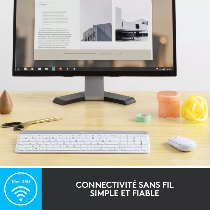 LOGITECH plāns bezvadu tastatūras un peles komplekts Mk470 - gaiši pelēks - Azerty franču