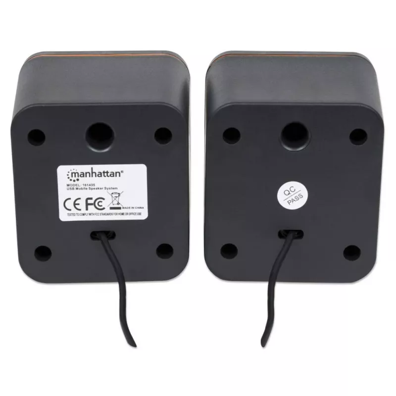 Manhattan 2600 Series Speaker System, Small Size, Big Sound, Two Speakers, Stereo, USB power, Output: 2x 3W, 3.5mm plug for sound, In-Line volume control, kabelis 0.9m, Melns, Three Year Warranty