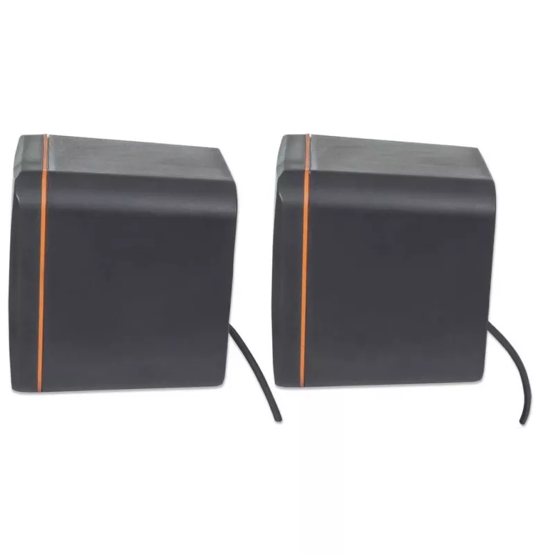 Manhattan 2600 Series Speaker System, Small Size, Big Sound, Two Speakers, Stereo, USB power, Output: 2x 3W, 3.5mm plug for sound, In-Line volume control, kabelis 0.9m, Melns, Three Year Warranty