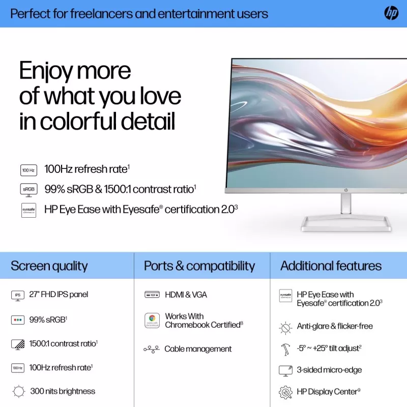 HP galddatora monitors - Series 5 527sw - 27 collas - 1920x1080 (FHD) - IPS